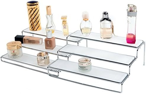 Amtido Spice Rack | Inside Kitchen Cupboard Organiser | Free Standing 3 Tier Expandable Shelves Stand | Pantry Holder for Herbs, Seasoning, Spice Jars Bottles Storage | Chrome