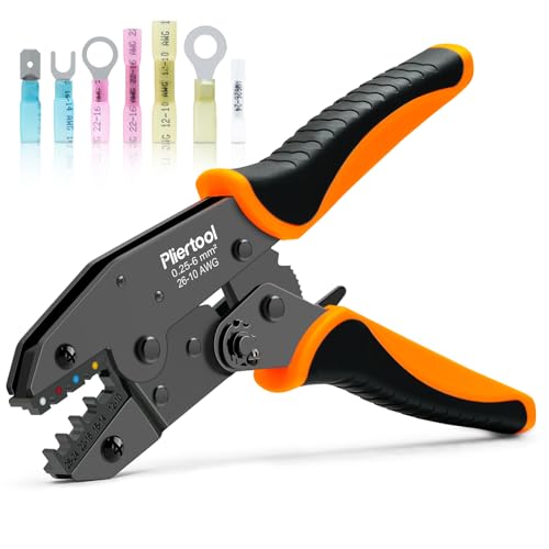 Pliertool Crimping Tool for Heat Shrink Connectors-AWG 26-10 Ratcheting Wire Terminal Crimper Crimping Pliers Available for Insulated Nylon Connectors and Wire Terminal