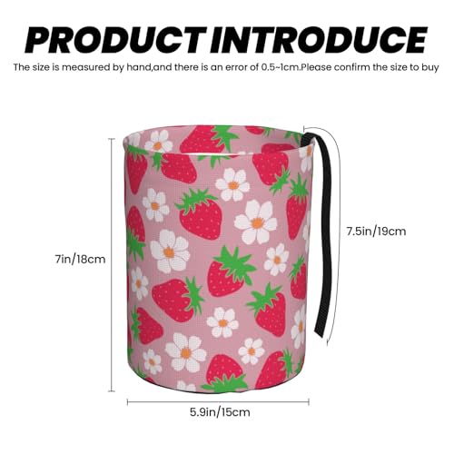 Image of Car Garbage Bag Pink Strawberry and Floral Mini Car Trash Bin Portable Collapsible Waterproof Rubbish Bag for Car Accessories Back Front Seat Cup Holder