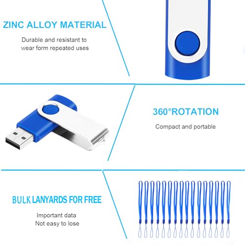 Image of EASTBULL 200 Packs of 2GB Bulk Flash Drives, USB Flash Drives Pack 2GB USB Drives Bulk Swivel USB2.0 Thumb Drives Bulk with Strings (200Packs, Blue)
