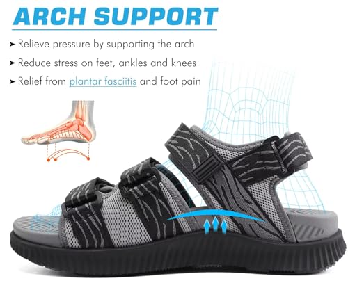 Image of KuaiLu Mens Hiking Sandals with Arch Support Orthopedic Walking Recovery Sandals for Plantar Fasciitis Open Toe Summer Athletic Sport Comfortable Cushion Breathable Outdoor Water Sandals Size7-13
