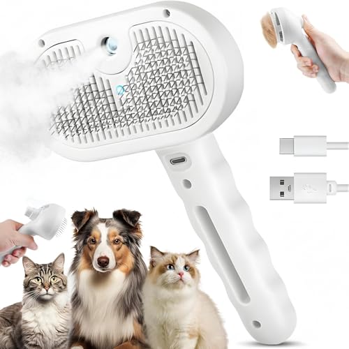 Image of MAK7 4-in-1 Pet Grooming Brush for Dogs & Cats - Professional Deshedding Tool with UV Light for Skin Health & Odour Control - Large White Comb for Long & Short Hair - Effective Tangle & Mat Removal