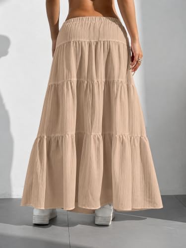 Image of Jawdrobe Women's Georgette Ruffle Hem Long Flared Skirt Lightweight Soft Fabric| High-Waisted Ruffled Maxi Plain and Pleated Skirt