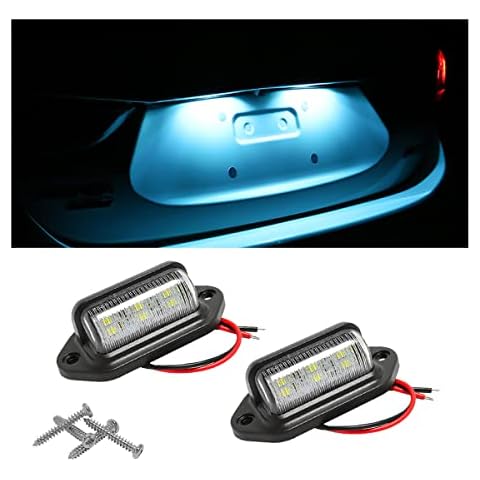 HIPOPY 2PCS LED License Plate Light, 12V/24V Waterproof 6-SMD License Plate Lamp Tail Light for Most Cars, Trucks, Trailer, Buses, Step Courtesy Light, Dome/Cargo Lights (Ice Blue) Cover