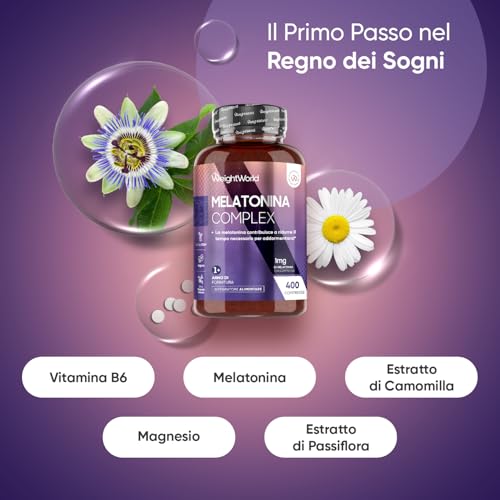 Melatonina per Dormire 1mg, 400 Compresse per 13+ Mesi, Camomilla con Melatonina Forte, 1 Compressa Melatonina a Sera, Melatonina Pura Lento Rilascio con Vitamina B6, Magnesio e Passiflora Compresse - 2