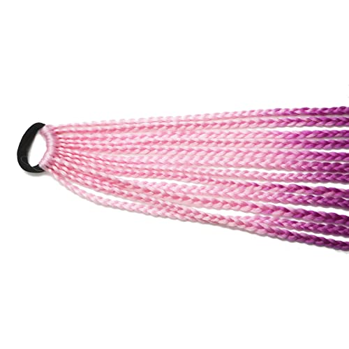 Ombre Colored Small Three Strands Braids Hair Extensions with Rubber Bands Rainbow Braided Synthetic Hairpieces Ponytail for Women Kids Girls Fold 24inches 2pcs/Pack (24inches, A18) - Image 6