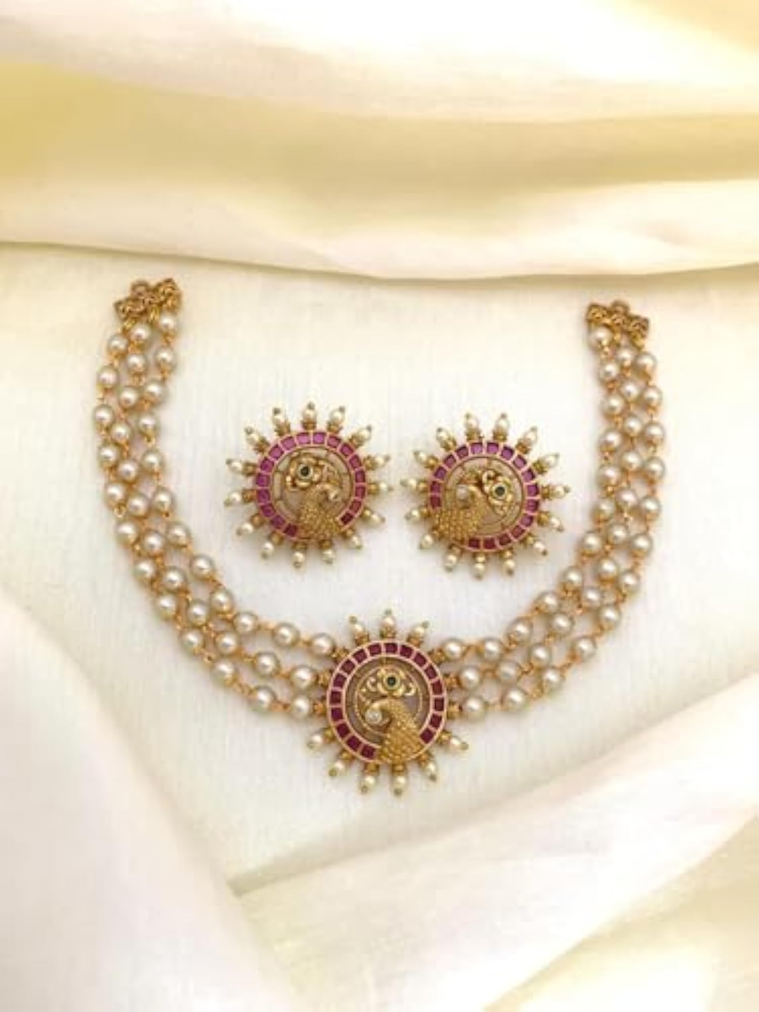 Antique Gold Plated Temple Jewellery Necklace Set