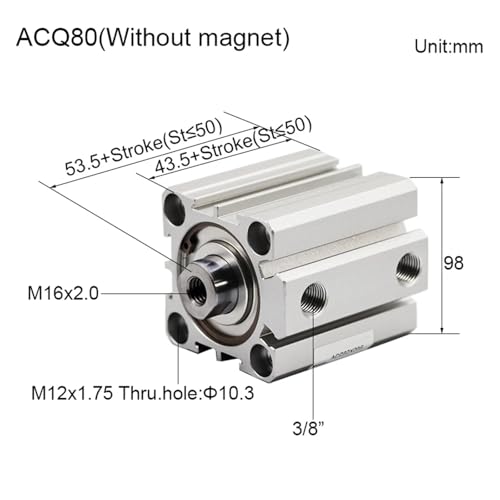 Vérin pneumatique double effet ACQ80 force de poussée compacte - 4
