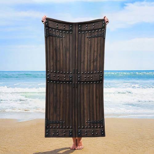 XZDXZD Wooden Door with Metal Hardware Microfiber Beach Towel, Oversized Towel Sand Free Travel Towel, 30" X 61.5" Lightweight Absorbent Bath Sheet for Swimming, Pool, Yoga, Camping