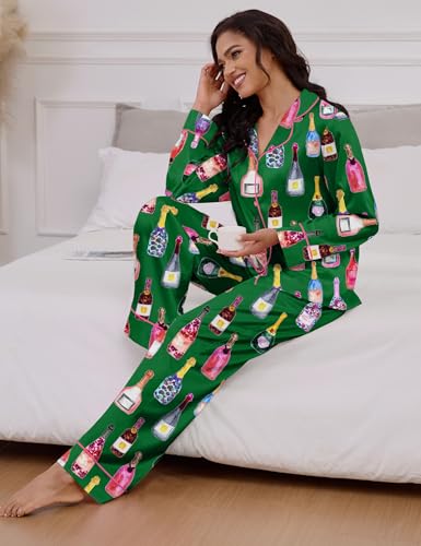 Image of SHESHOW Satin Pajamas for Women Set Long Sleeve Button Down Sleepwear 2 Piece Nightwear Women Pjs Sets Size XS-XXL