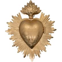 Metal Milagros Heart Wall Ornament | 5" Tall | Mexican Inspired Folk Art Religious Wall Decor | Gold-Tone | Immaculate Heart of Mary Symbol | Catholic Home Decoration Gold-Tone