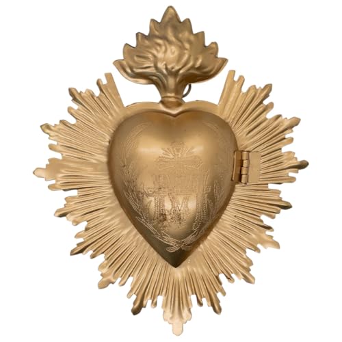Metal Milagros Heart Wall Ornament | 5" Tall | Mexican Inspired Folk Art Religious Wall Decor | Gold-Tone | Immaculate Heart of Mary Symbol | Catholic Home Decoration (Gold-Tone)