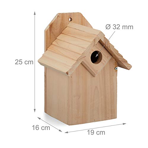 Relaxdays Nistkasten für Vögel, 32 mm Einflugloch, Vogelhaus zum Aufhängen, unbehandeltes Holz, HBT: 25x19x16 cm, Natur – Bild 5