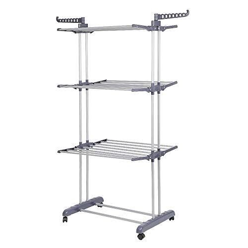 Étendoir vertical pliable pour grand linge de maison gris