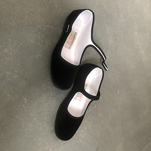 Chaussures Pour Femmes Noires , Chaussures En Velours Pour Femmes, Chaussures Traditionnelles Ouvertes Avec Talons À Lanières, Chaussures Chinoises Ballerines Chaussures Traditionnelles,Noir,EU35