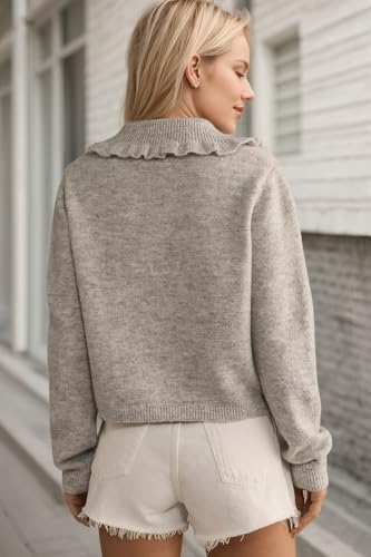 Womens Ruffle Collar Cardigan Sweater Button Up Open Front Fall Knit Jackets Cute Long Sleeve Button Down Cardigans2