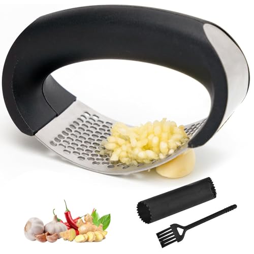 Eastrise Prensa de ajo de acero inoxidable, trituradora de ajos, trituradora de ajo manual portátil de alto rendimiento, picadora para electrodomésticos de cocina, trituradora de ajo fácilmente (1