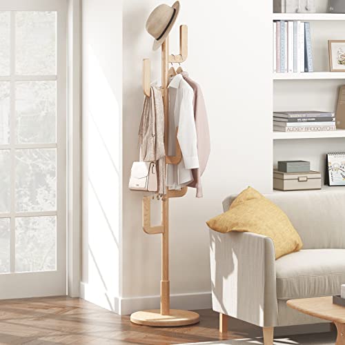 KungFuWood Coat Rack, Unique Design Cactus Coat Rack Freestanding, Adjustable Height Wooden Coat Rack Stand with 6 Hooks, Easy Assembly Coat Tree for Entryway, Bedroom,Coats,Bags(Natural) by KungFuWood - Used condition - Image 9