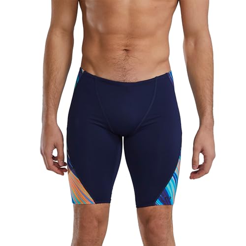 TYR Men's Durafast Elite Solid Jammer Swimsuit, Teal/Orange, 38