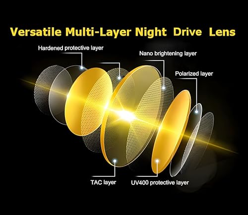 Image of EFERMONE Night Driving Glasses with Cleaning Kit, Yellow Polarized Lens, UV400, Anti-Glare Glasses for Riding Bike and Car