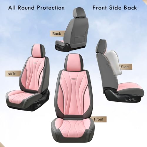 Image of Coverado Front Seat Covers, 2 Pack Leather Seat Cover for Cars, Waterproof Seat Covers, Front Seat Car Seat Protectors, Driver Car Seat Cushions Universal Fit for Most Vehicles, Gray&Pink