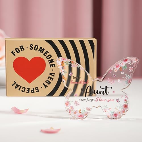 Gifts for Aunt, 5x3.8x0.5 Inch Butterfly-Shaped Acrylic Plaque Decor, Mothers Day Valentines Day Birthday Christmas Gift for Aunt from Nephew Niece