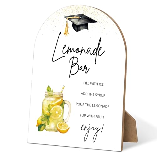 Graduation Lemonade Bar Sign - Congrats Grad Party Decorations Favors Supplies Graduation Centerpieces for Tables 68 Arch Wooden Play Sign with Stand