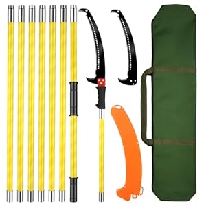 Teleskop Astsäge 8M Hochentaster Manuell: Teleskopsäge Einstellbare Länge Baumsäge Teleskop, Astsäge mit Teleskopstiel mit Tragetasche für Astungsarbeiten und Baumpflege (Gelb)