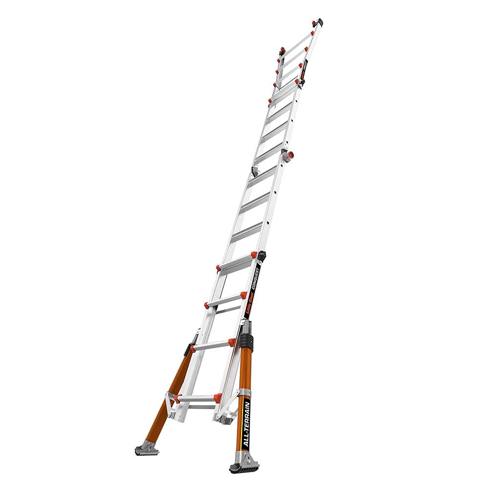 Little Giant Leitern 1304-024 Conquest All-Terrain Mehrzweckleitern, 4 Stufen, seitlich montierte Stabilisatorstangen, schwere Konstruktion in Militärqualität, EN131