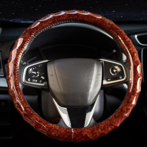 Knonip 15 Inch Leather Steering Wheel Cover Peach Wood Grain Anti-Slip Breathable Comfortable Four Seasons Universal Car Wheel Protector (Coffee)