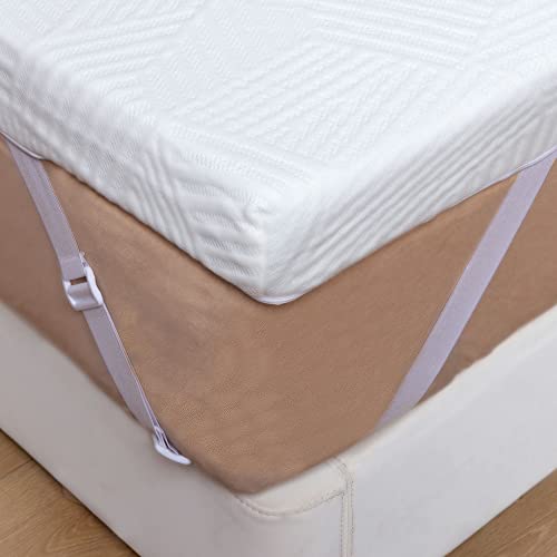 Memory Foam Mattress Topper, 3 Inch Gel-Infused Memory Foam Ventilated Bed Mattress Topper Cooling Pad Removable Fitted Bamboo Rayon Cover Certipur-Us Certified By Lazycat (Full) #TOP4