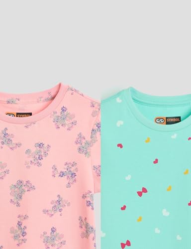 Image of Amazon Brand - Symbol Girls 100% Cotton Night Suit Set |Half Sleeves T-Shirt & Pajama Set | Age 2-14 Years