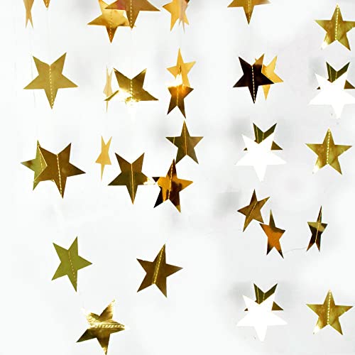 MIVAIUN 65 Feet Star Garland, Reflective Star Paper Garland Sparkling Star Bunting Star Hanging Bunting Banner for Birthday Holiday Christmas Party Halloween Wedding and Home Deco,2.76 Inches(Gold)