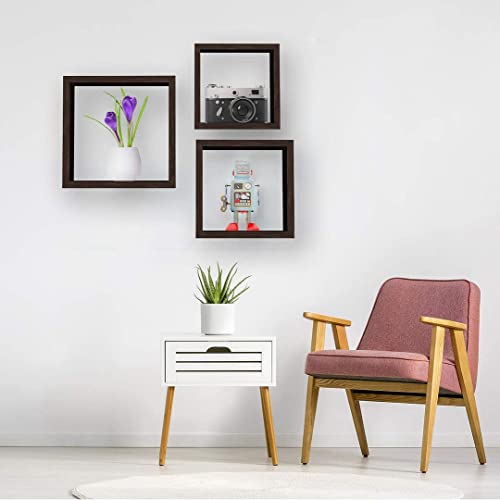 Halter Square Wood Shelves, Floating Wall Shelves For Bathroom, Bedroom, Living Room, And Kitchen, Wooden Office Shelves, Floating Shelf For Wall Storage, Wall Mounted Floating Shelf, Brown, Set Of 3 #TOP5