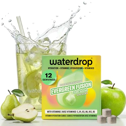 waterdrop Evergreen Fusion Hydration Tablets - 12 Sugar Free Water Flavouring Cubes Apple & Pear Flavour with Vitamin C & B Low Calorie & Vegan Drink Mix