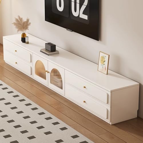 Consola Corrediza de TV de Vidrio Estriado,Gabinete Multimedia Montable en La Pared Que Ahorra Espacio,Diseño Almacenamiento Grande Con Múltiples Compartimentos(200cm/78.7in)