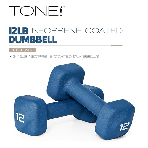 Tone Fitness Neoprene Dumbbell Weight Pairs with Anti-Roll Square Head | Multiple Options
