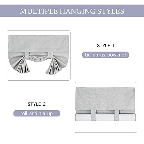 RYB HOME 100% Blackout Curtains for Small Window, Linen Textured Blend Insulating Privacy French Door Curtains Tie Up Shades for Kitchen Storage Cabinet Basement, W 12 x L 40, Light Grey, 1 Panel