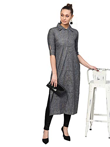 Image of INDO ERA Women's Cotton Striped Straight Kurta(IE26KT3GR1491)