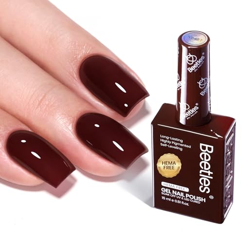 Image of Beetles Burgundy Red Gel Polish - 15ML Full Size Hema-Free Maroon Wine Dark Gel Nail Polish High Gloss Soak Off Merlot Uv Nail Polish Manicure Salon Color Bottle 0.51 Fl Oz Fall Nails Art