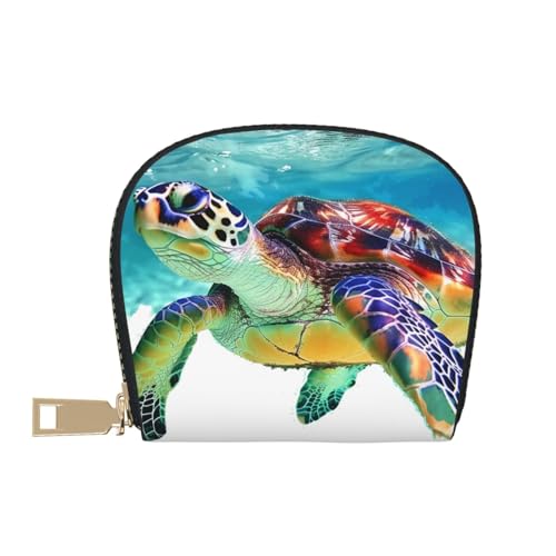 Sea Turtle Art Printed Credit Card Wallet for Women Men Cute Zipper Card Cases Holder Mini Coin Purse with 12 Card Slots2