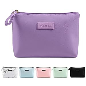 Cosmetic Bags for Women Small Makeup Bag for Purse Pu Leather Makeup Pouch Travel Makeup Bag with Zipper Make Up Bag for Travelling (Purple)