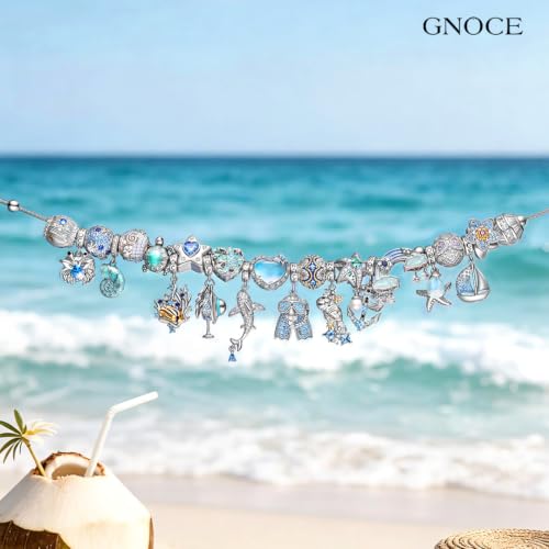 Image of GNOCE Ocean World Cute Animal Charm Beads,925 Sterling Silver Dangle Charms Fit Bracelets & Necklace, Hand-Finished Keepsake Travel Jewelry Gift for Women Men BBF