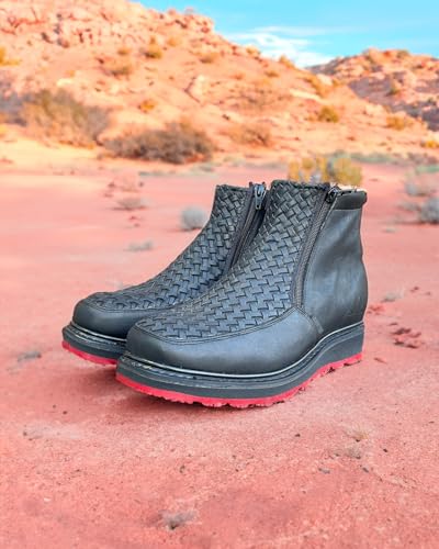 Men's Cowboy Boots Red Botton Double Zipper Square Toe Half work Botines Vaqueros suela roja botas4