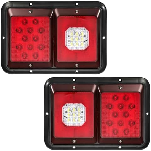 Partsam 2Pcs Double Led Trailer Tail Lights with Horizontal Mount Dual Stop Turn Backup Reverse 33 LED, Surface RV Taillights, Lights, Black Base, Red White