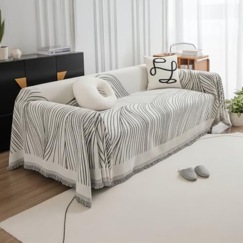 Image of The Furnishing Tree 3 Seater Reversible Chenille Sofa Cover, Double-Sided Luxury Throw, Anti-Slip Couch Cover, Soft & Comfortable Sofa Towel for All Seasons, Slate Grey