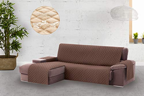 Textilhome - Funda Cubre Sofá Chaise Longue Circus, Protector para Sofás Acolchado Brazo Izquierdo. Tamaño -240cm. Color Marrón (Visto DE Frente)