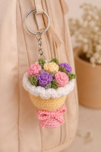 Image of Handmade Crochet Sunflower Keychain for Women & Girls, Cute Yellow Flower Key Ring Charm, Soft Yarn Knitted Gift, Bag Charm, Car Key Holder, Aesthetic Handmade Floral Accessory