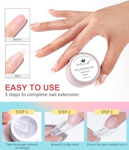 Solid Builder Gel für Nägel LEDSUUEI - 4 Farbe Klar Nude Pink Weiß 3D Gel Nail Art Sculpting Aufbaugel für Gelnägel, Hard Nicht Klebende Hand, 168pcs Nagel Verlängerung Tips für DIY Mniküre Design Set