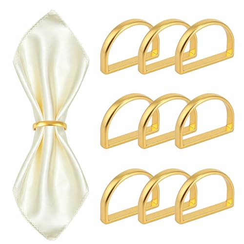 10 Pcs Anneaux de Serviette, Rond de Serviette Doré en Forme de D Elégantes Boucles De Serviettes...